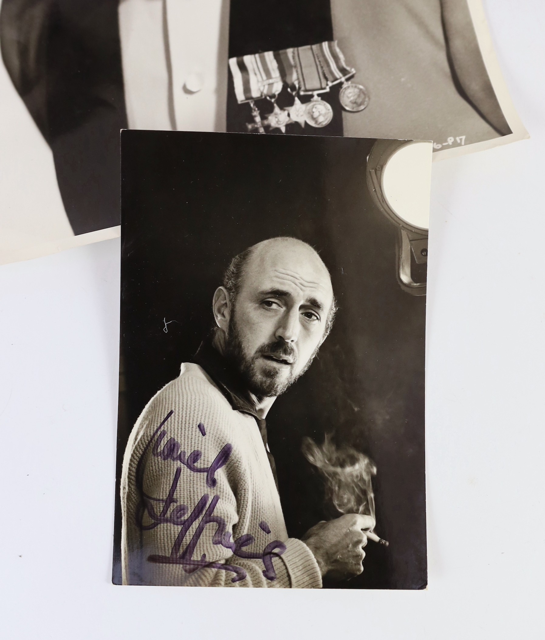 Lionel Jeffries (1926-2010) - Three signed black and white photographs of the actor/ director and 52 various other images showing him on set and between rehearsals, covering a large number of films, with theatre and othe